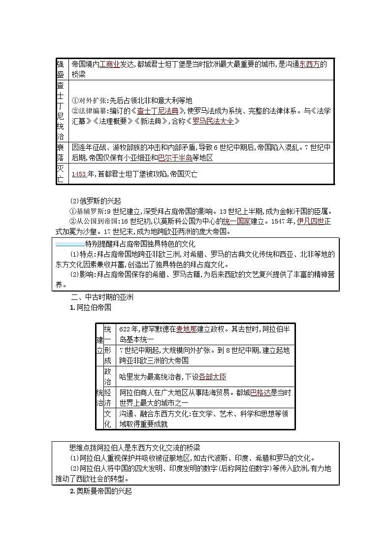 新教材高考历史一轮总复习第九单元古代文明的产生与发展和中古时期的世界第18讲中古时期的世界学案第3页