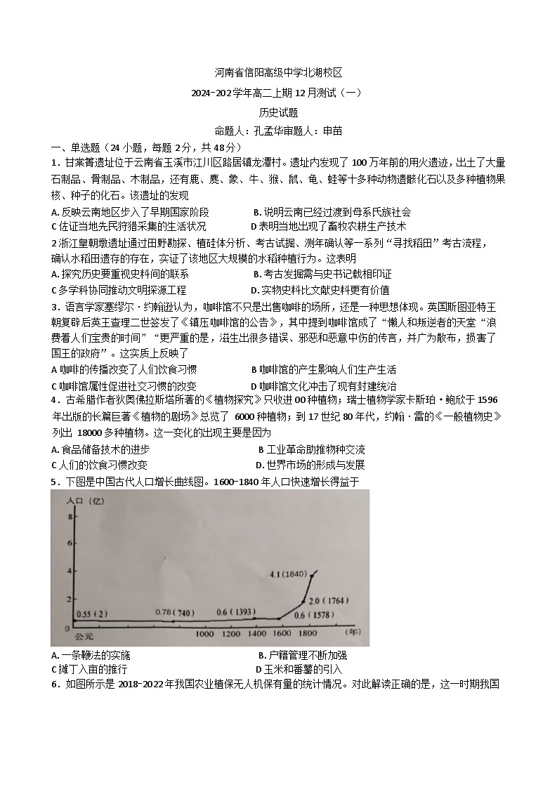 2024-2025学年度河南省信阳高级中学高二上学期12月月考历史试题(含解析)第1页