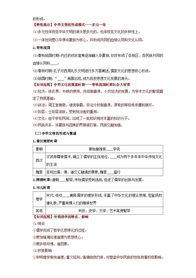人教统编版高中历史选择性必修1《 中华优秀传统文化的内涵与特点》(导学案)第2页