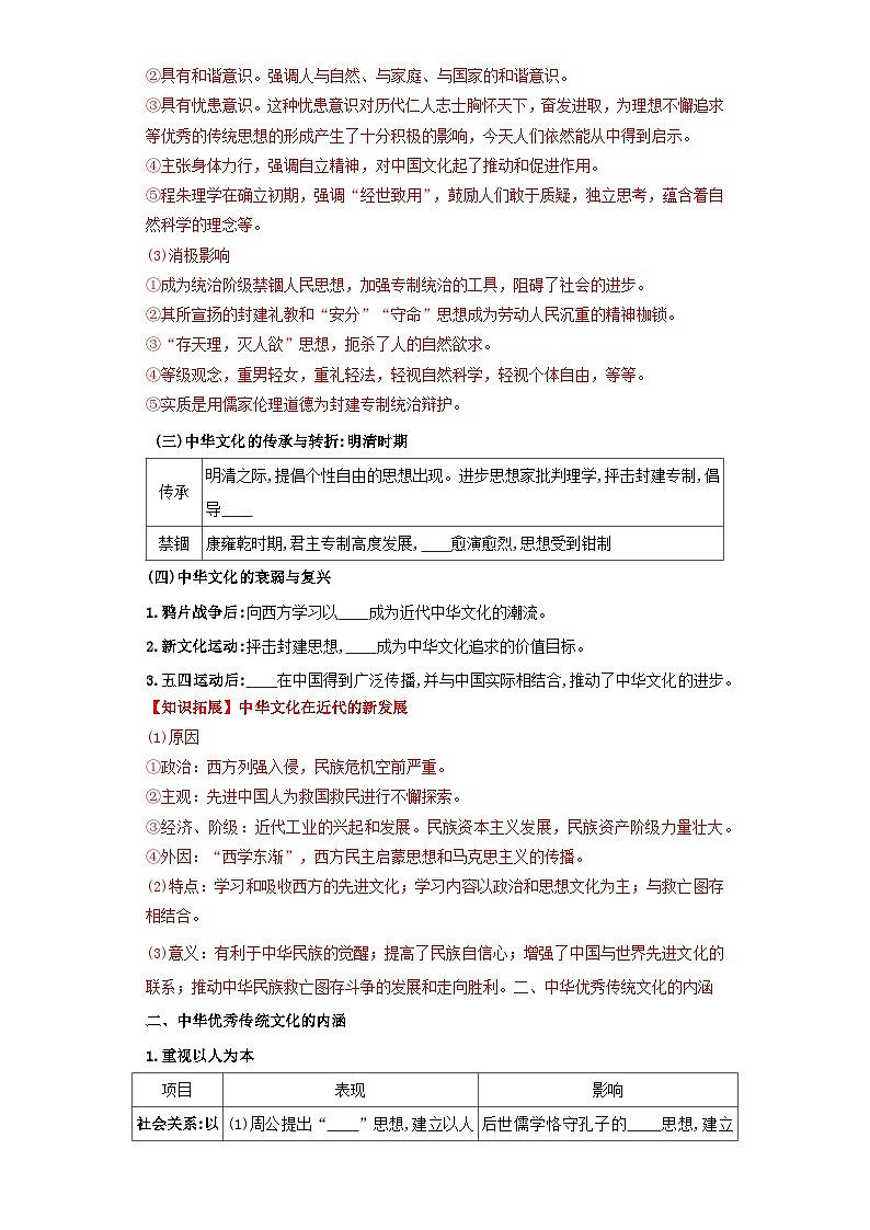 人教统编版高中历史选择性必修1《 中华优秀传统文化的内涵与特点》(导学案)第3页