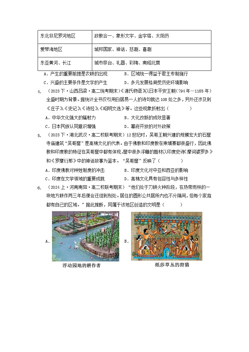 人教统编版高中历史选择性必修5《 南亚、东亚、与美洲的文化》(分层作业) (原卷版)第3页
