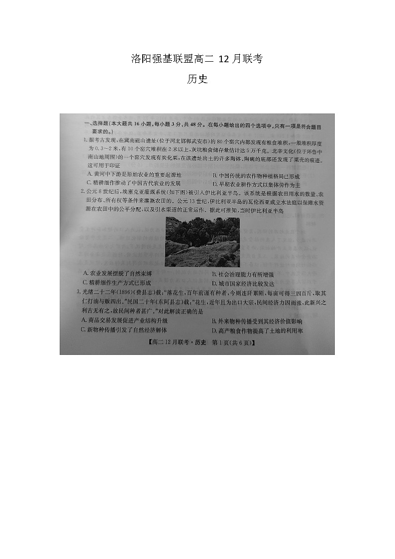 洛阳强基联盟高二12月联考历史第1页