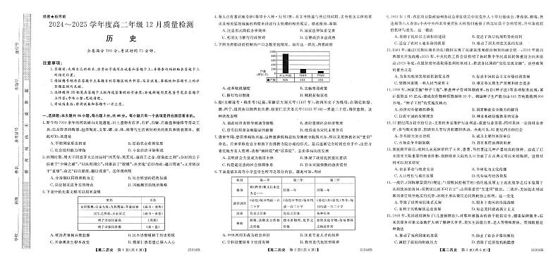 广西壮族自治区南宁市第八中学2024-2025学年高二上学期12月月考历史试卷第1页