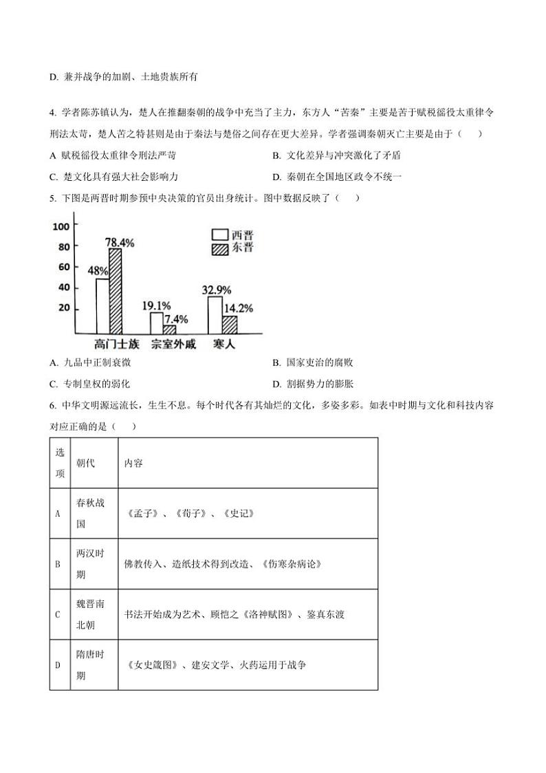 2024~2025学年山东省滨州市邹平市第一中学高一上期中历史试卷(含答案)第2页
