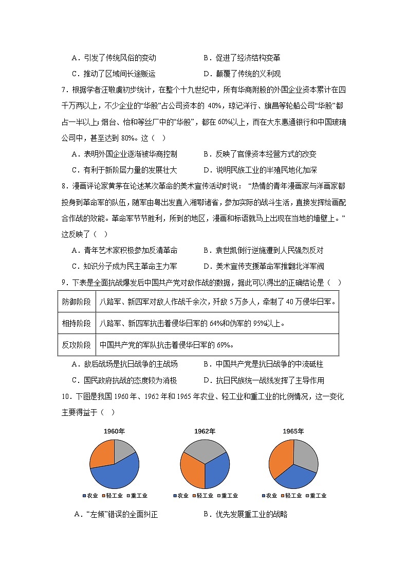 2024届江西省重点中学盟校高三下学期第一次联考历史试题第3页