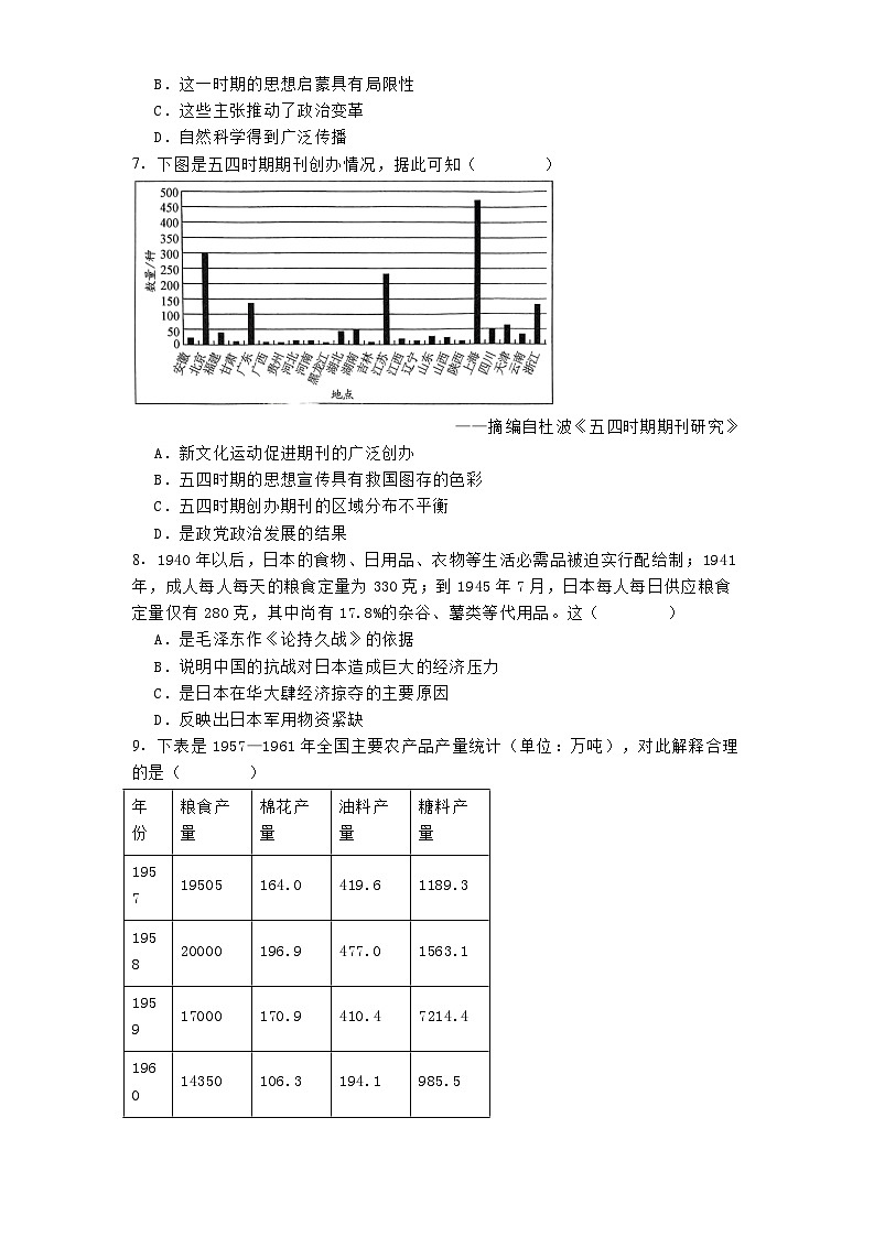 河北省唐山市2024-2025学年高三上学期一轮复习期末模拟练习历史试题第2页