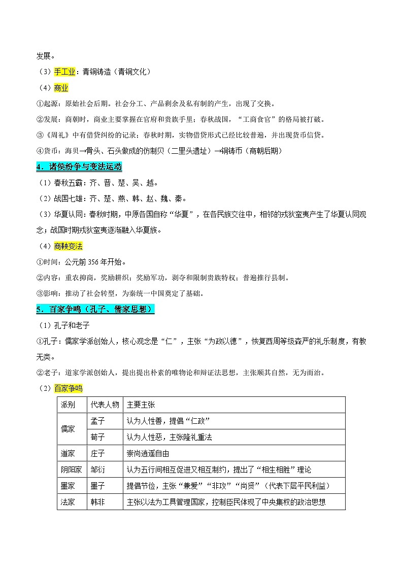 高一历史上学期期末复习整本书背诵学案-2024-2025学年高一历史上学期期末考点大串讲(统编版)第2页