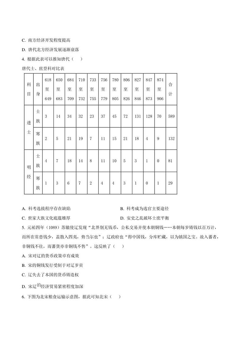 2024~2025学年山东省高一上12月选科指导联合测试历史试卷(含答案)第3页