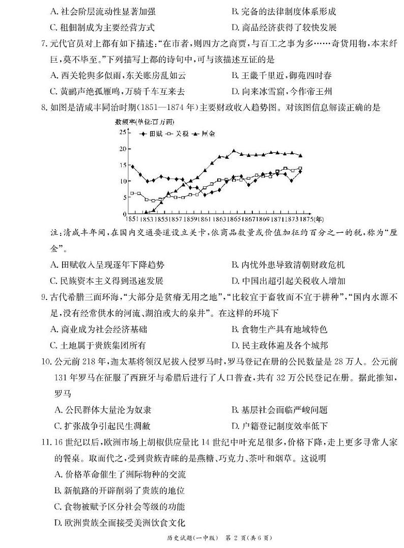 历史试卷(高二期末Y)第2页