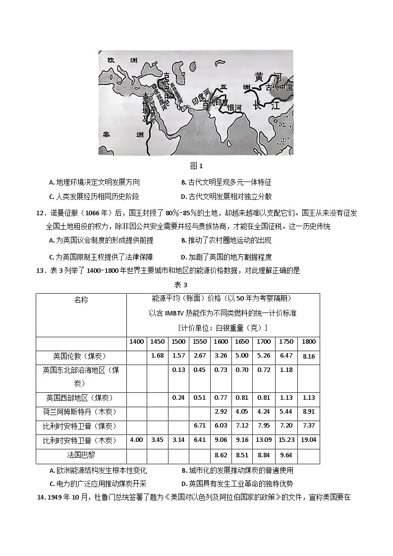 江苏省无锡市2024-2025学年高三上学期期终教学质量调研测试历史试卷第3页
