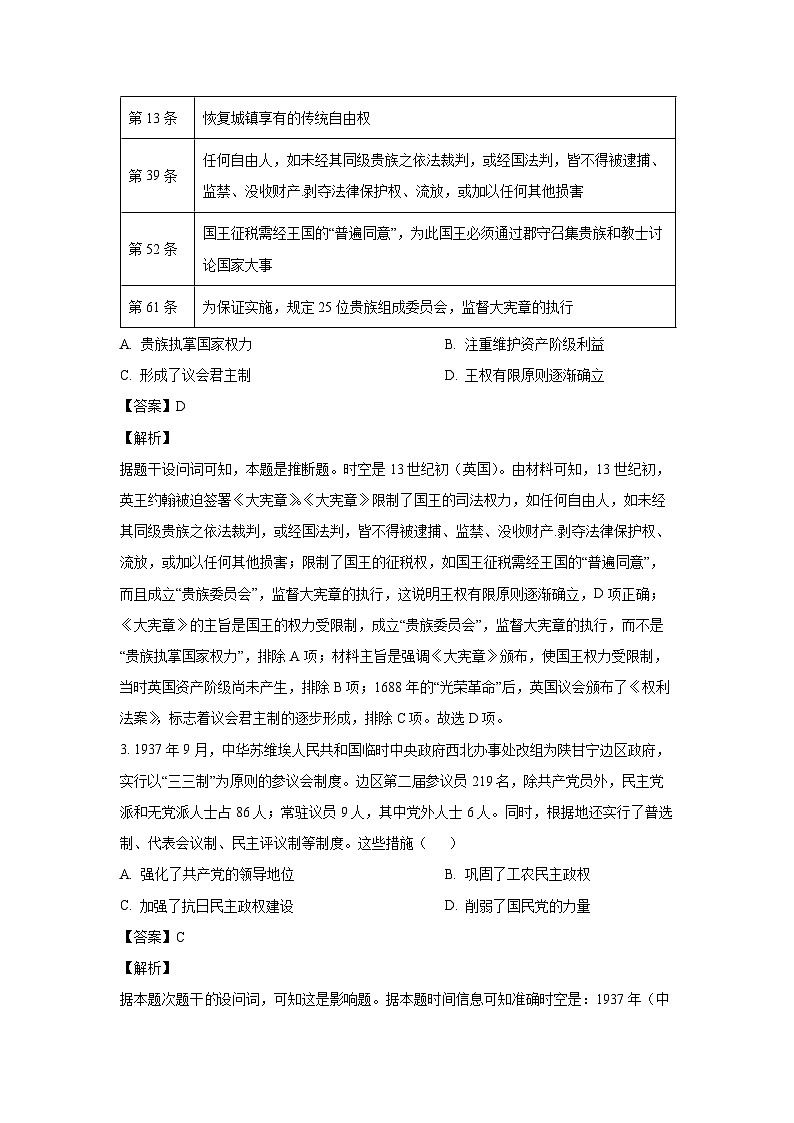2024~2025学年贵州省名校协作体高二上学期联考(一)历史试卷(解析版)第2页
