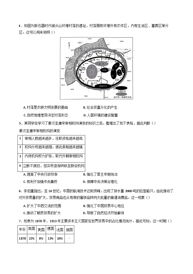 四川省泸州市泸化中学2024-2025学年高二上学期期末考试历史试题第2页