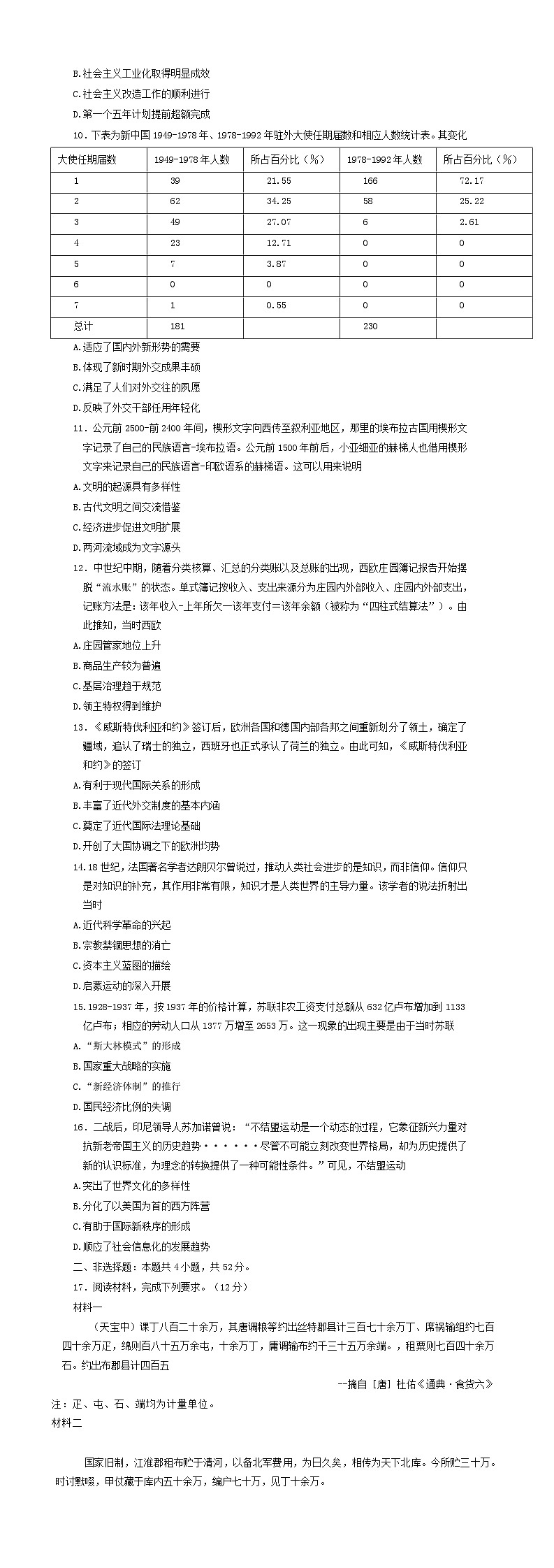 河南省开封市、濮阳市、项城市2024-2025学年高三上学期期末考试历史试题(含解析)第2页