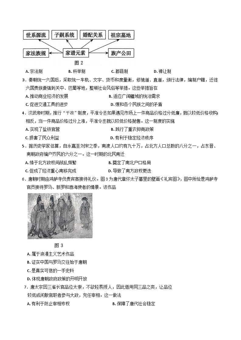 山东省枣庄市台儿庄区等2地2024-2025学年高一上学期期末考试历史试题第2页