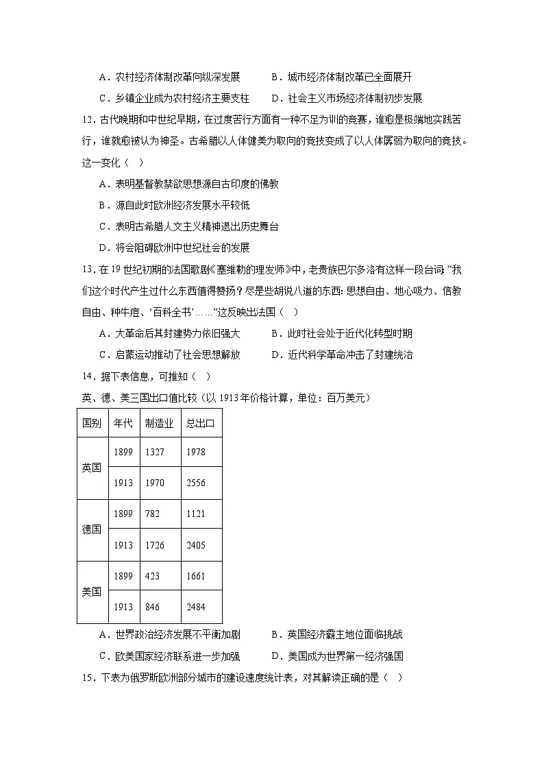 2025届湖南省株洲市高三上学期教学质量统一检测历史试题第3页