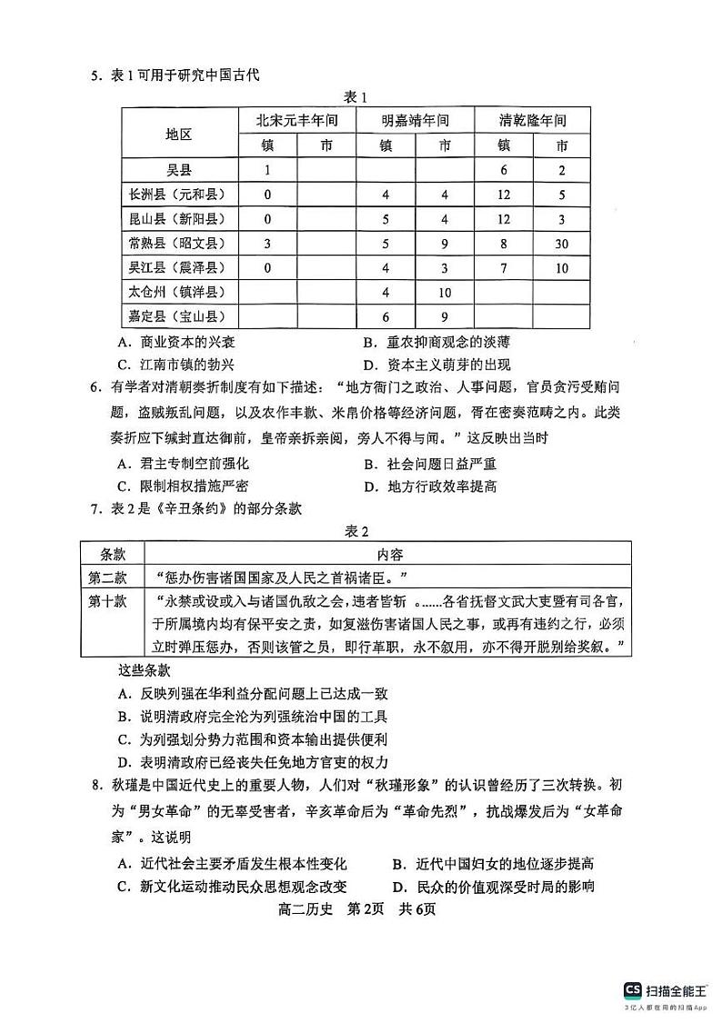 江苏省苏州市2024-2025学年高二上学期期末考试历史试题第2页