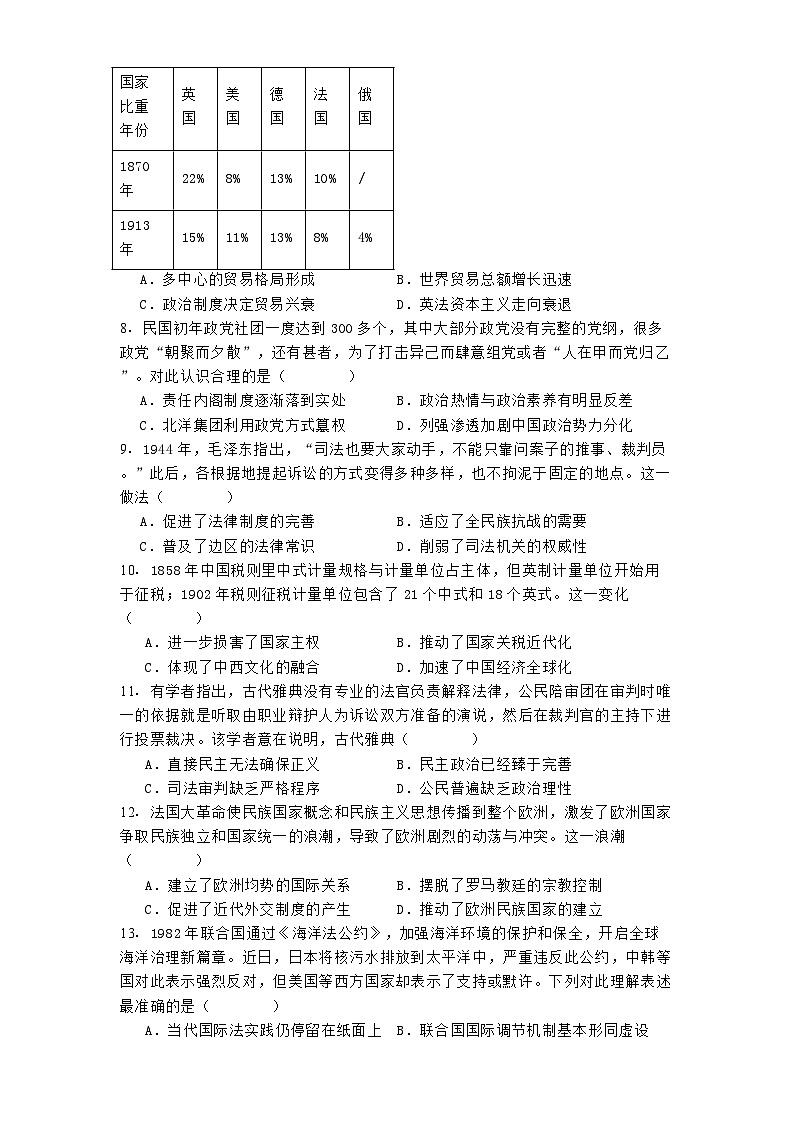 四川省安岳中学2024-2025学年高二上学期期末检测历史试题第2页