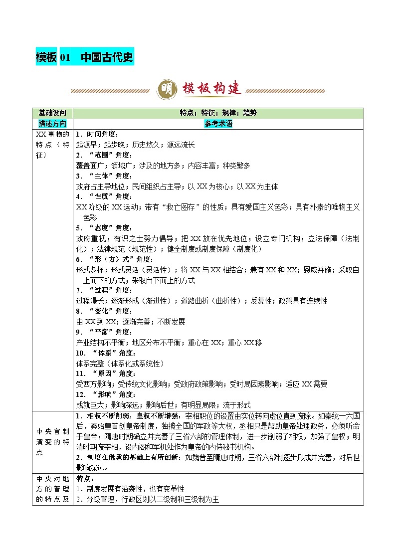 专题09 特点、趋势类(答题模版)-2025年高考历史答题技巧与模板构建(新高考通用)(解析版)第3页