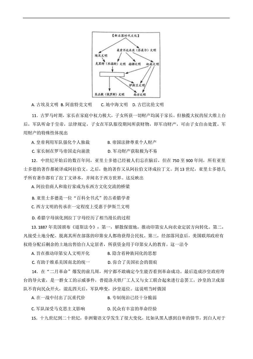 2024~2025学年重庆市第一中学校高三下期2月适应性月考历史试卷(含答案)第3页