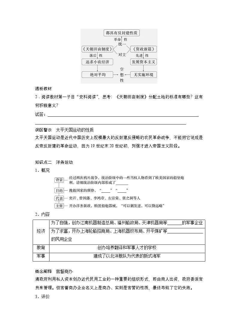 部编版高中历史(必修上册)知识点梳理+巩固练习第五单元 第十六课 国家出路的探索与列强侵略的加剧第3页