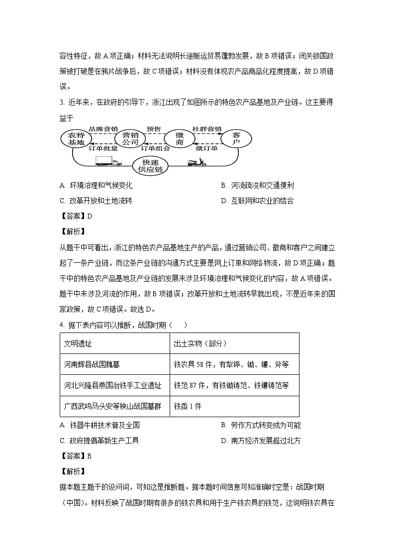 天津市河北区2024-2025学年高二(上)期末考试历史试卷(解析版)第2页