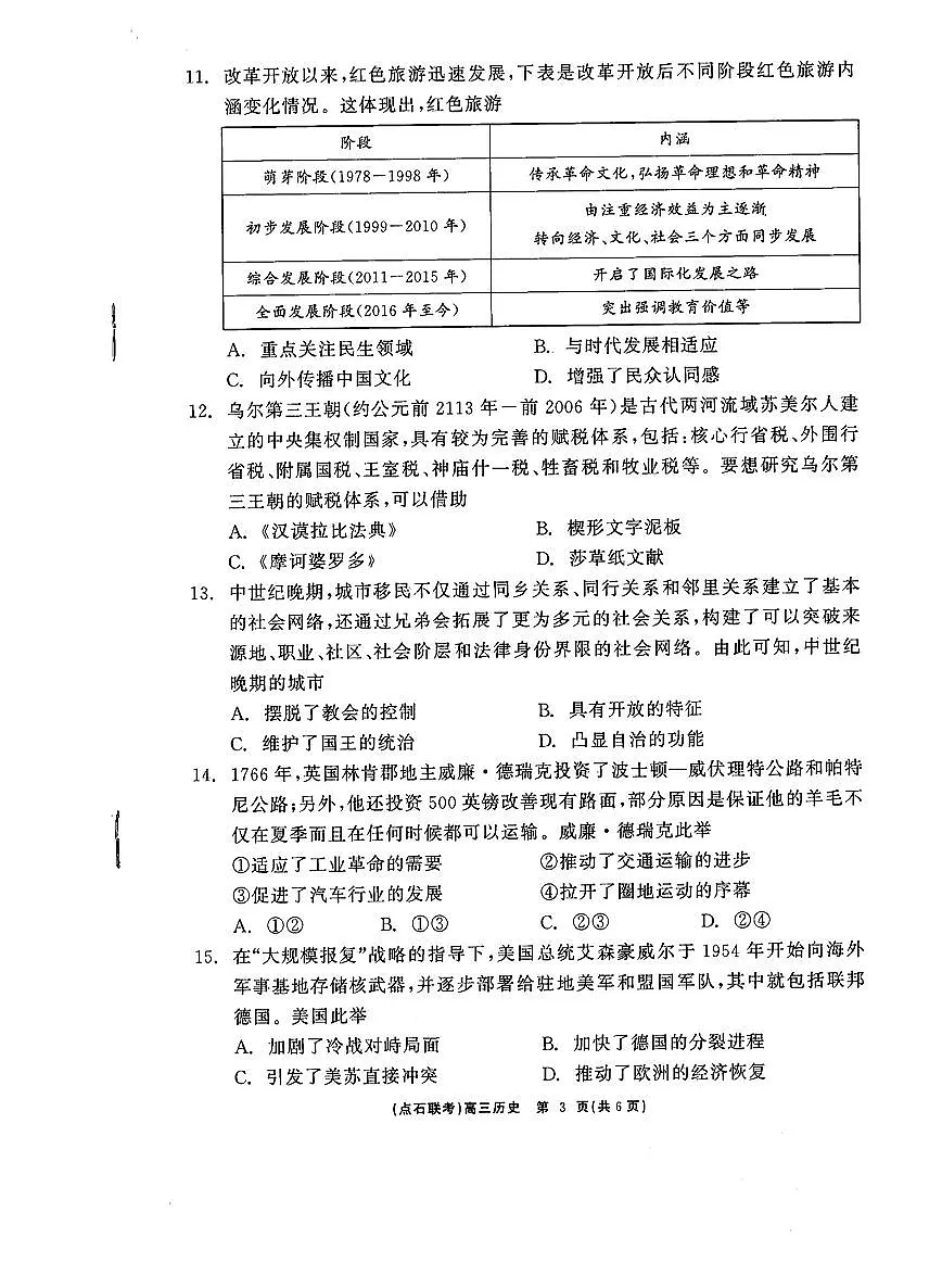 辽宁点石联考2025届高三下学期3月联考-历史试卷+答案第3页