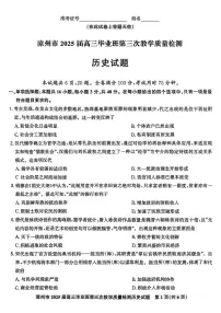 2025漳州高三下学期3月市质检【漳州三检】历史试题及答案