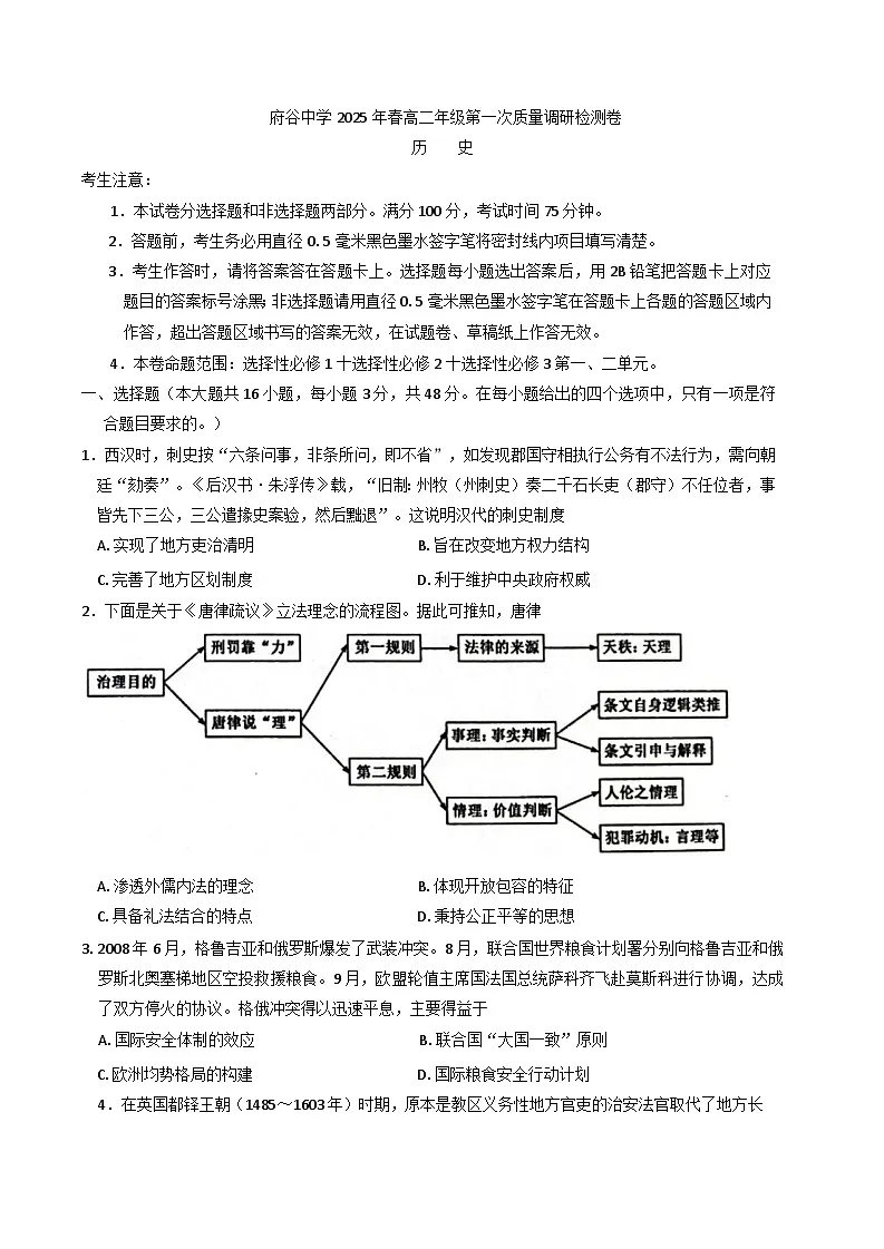陕西省榆林市府谷县府谷中学2024-2025学年高二下学期3月月考历史试题(含解析)第1页