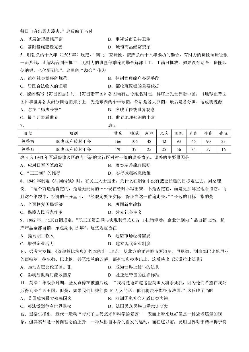 2024届安徽省天一联考高三下(2月月考)-历史试题(含答案)第2页
