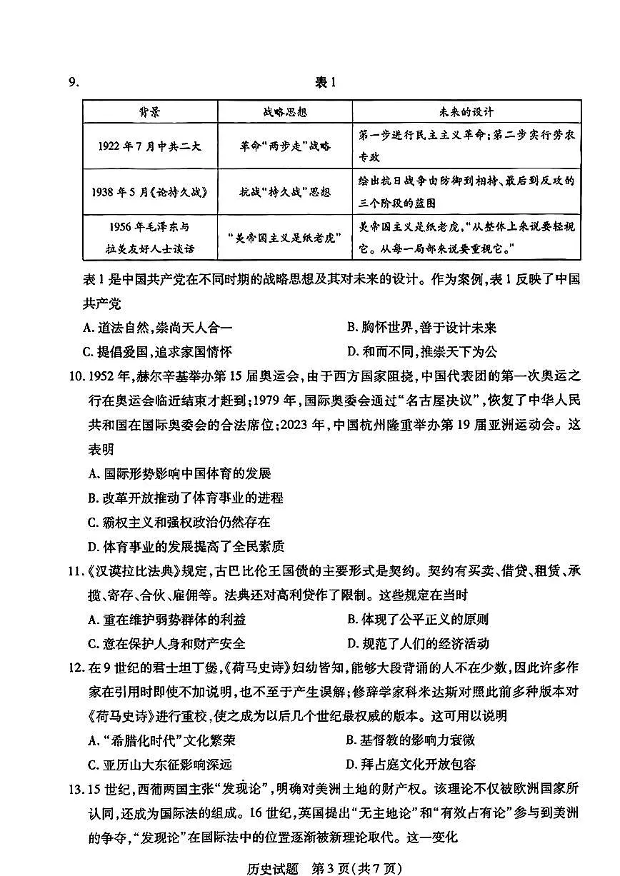 2024年安徽省示范高中皖北协作区第26届高三联考试卷-历史(含答案)第3页