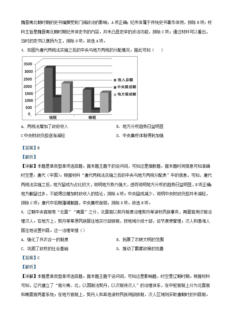 湖南省长沙市2023_2024学年高三历史上学期期末适应性考试试题含解析第3页
