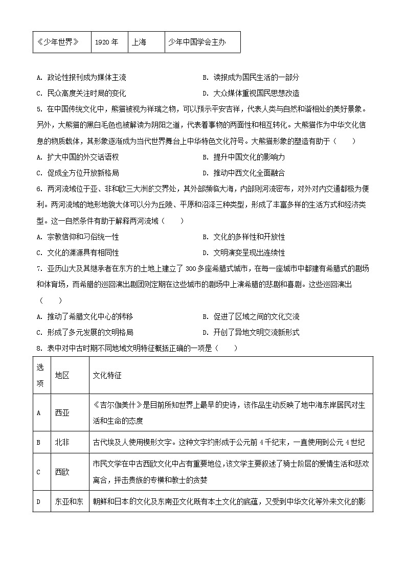 河北省示范性高中2023_2024学年高二历史下学期4月期中联考试题含解析第2页