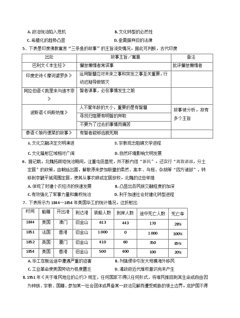 河北省邯郸市涉县第一中学2024-2025学年高二下学期期中模拟考试历史试卷(含解析)第2页