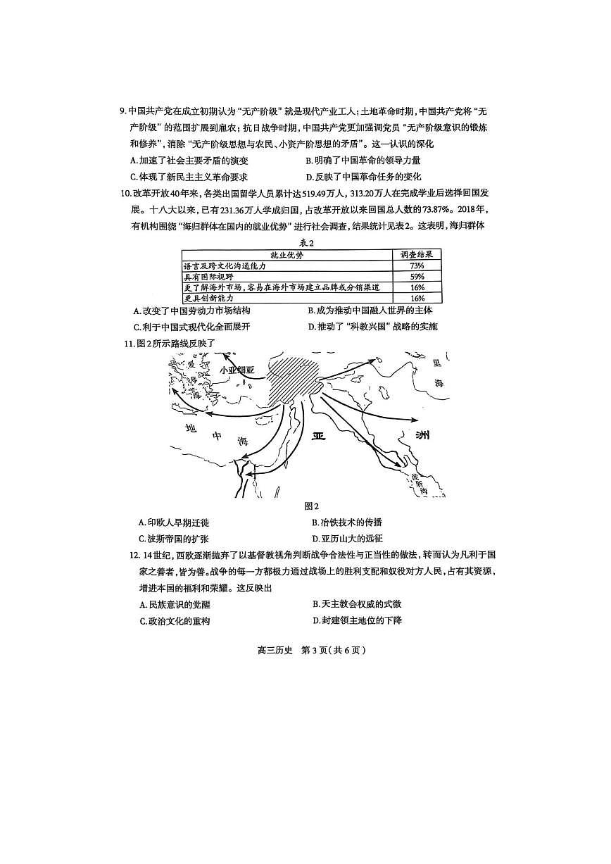 石家庄市2025届普通高中毕业年级教学质量检测(二)历史试卷第3页
