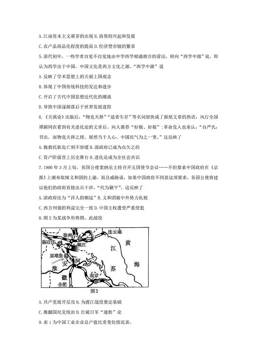 2024届山东省实验中学高三下学期一模考试-历史试卷(含答案)第2页