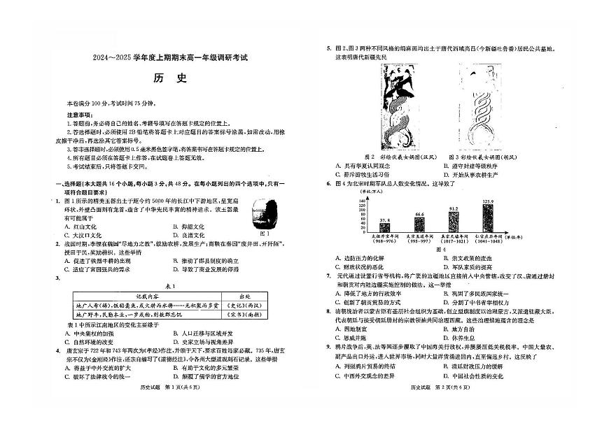 四川省成都市2027屆高一上期期末統(tǒng)一調(diào)研考試 歷史試卷（含答案）第1頁