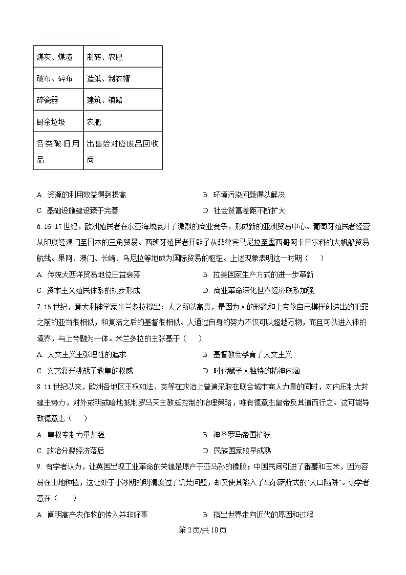 山东省寿光市第一中学2024-2025学年高一下学期3月月考历史试题(原卷版)第2页