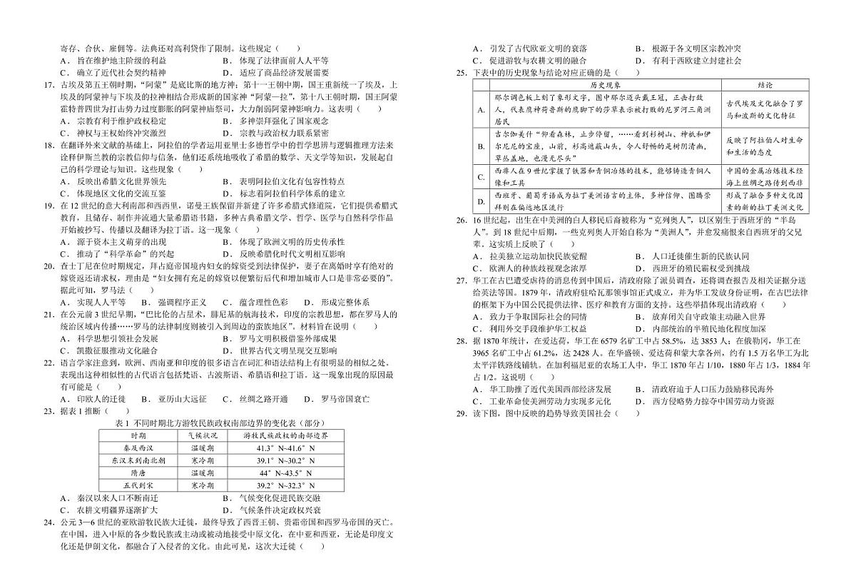 山东省济宁市实验中学2024-2025学年高二下学期3月月考 历史试卷(含答案)第2页