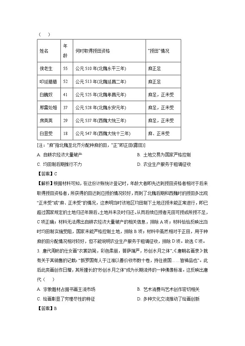 2024届河北省秦皇岛市部分高中高三下学期二模 历史试卷(解析版)第2页