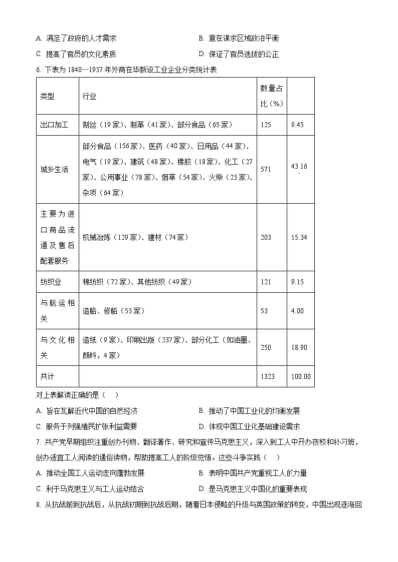 2025届江西省宜春市高三下学期模拟考试(二模)历史试题(含答案)第2页