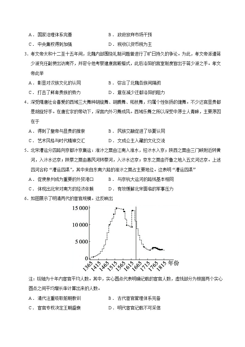 2025年高考第三次模拟考试卷:历史(贵州卷)(考试版)第2页