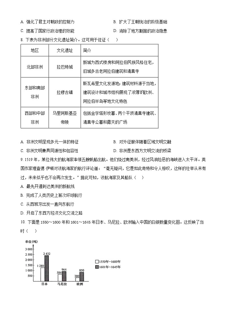 河南省洛阳市强基联盟2024-2025学年高一下学期3月月考历史试题 (原卷版+解析版)第3页