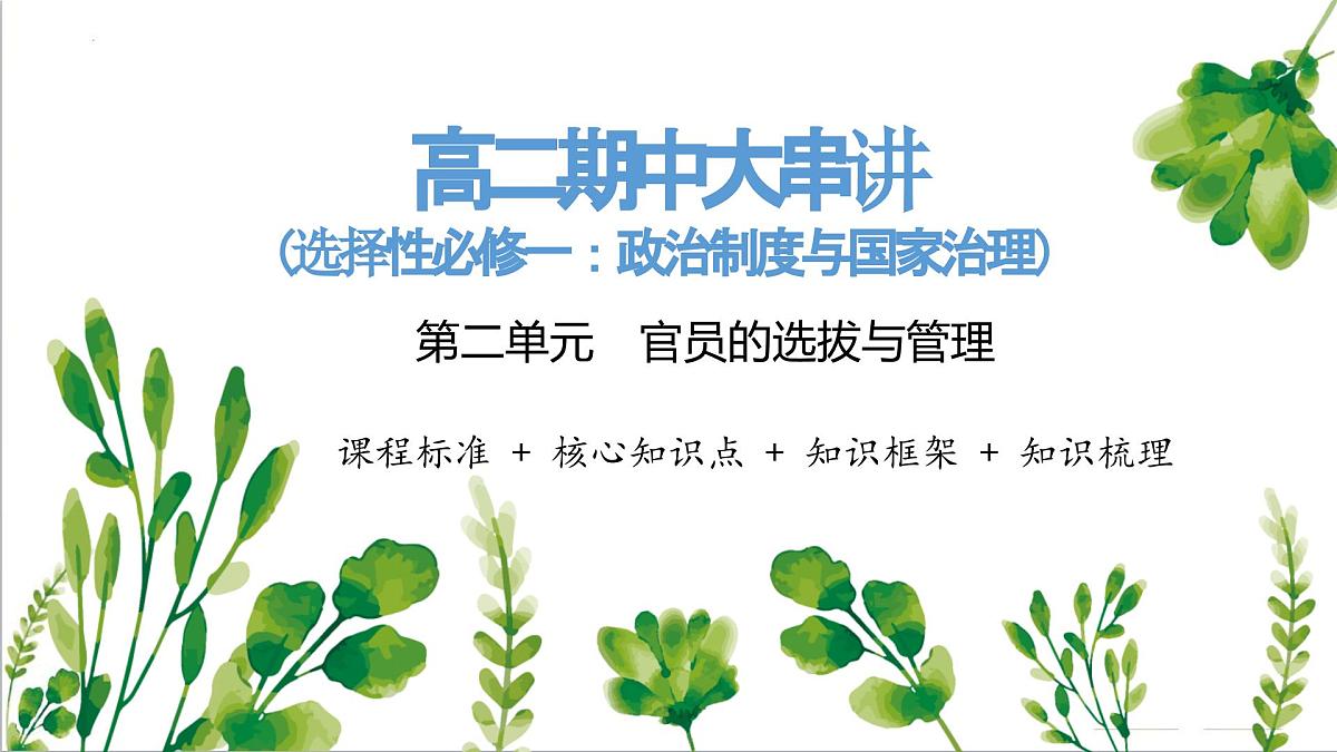 人教统编版高中历史选修1 第二单元 官员的选拔与管理【考点串讲课件】第1页