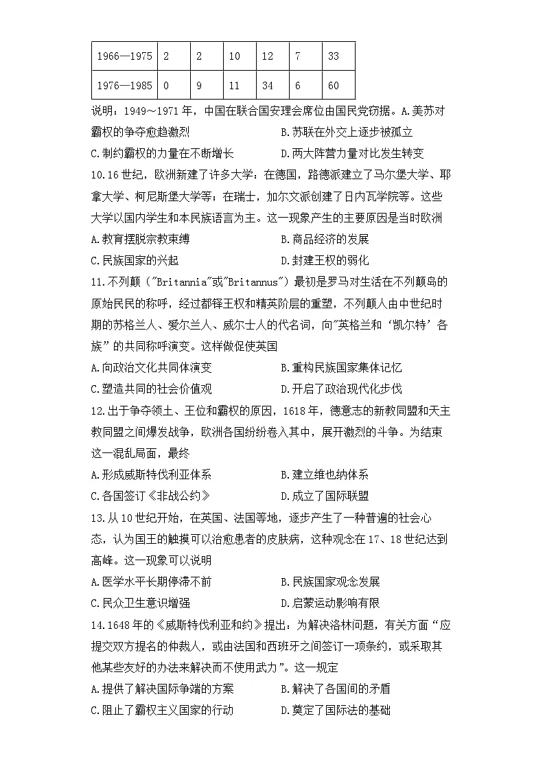 人教统编版高中历史选修1 4-12《近代西方民族国家与国际法的发展》课时训练 无答案第3页