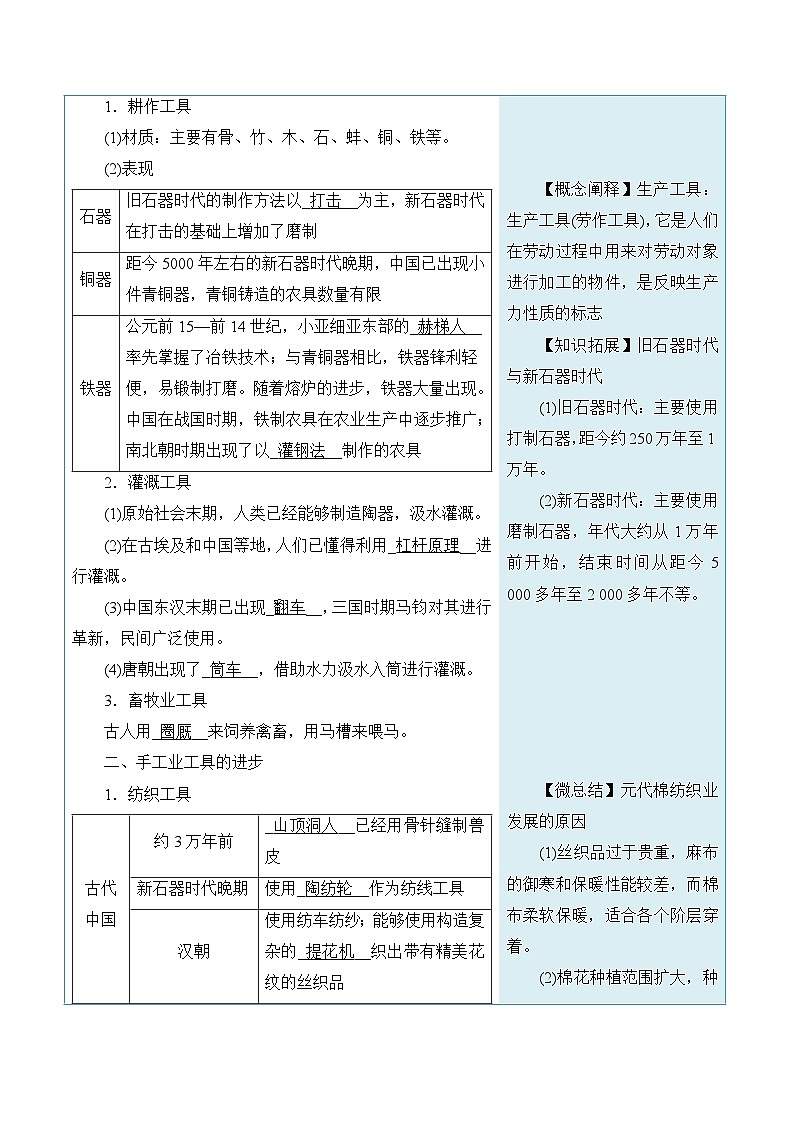 人教统编版高中历史选修2 2-4导学案:古代的生产工具与劳作第2页