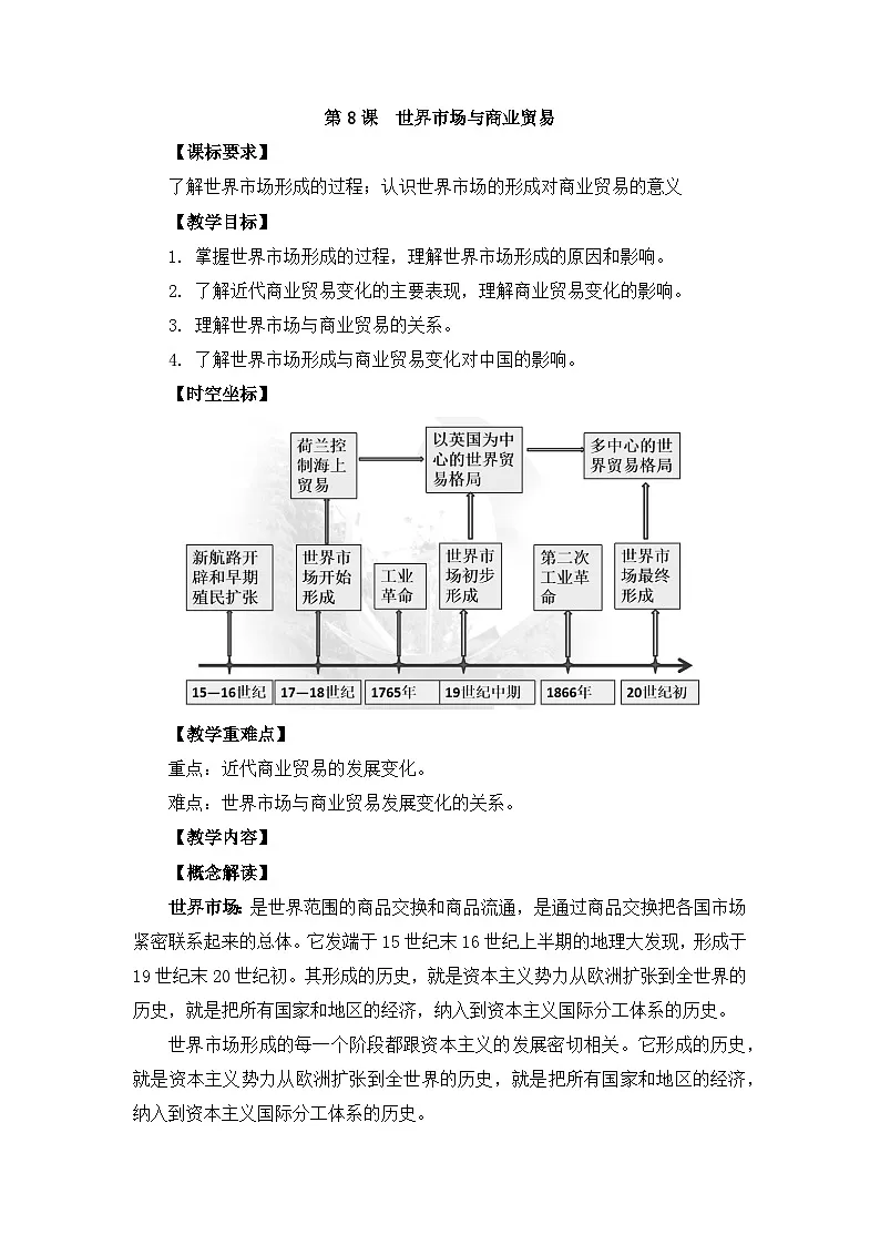 人教统编版高中历史选修2 3-8《世界市场与商业贸易》教学设计第1页