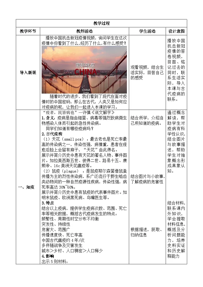 人教统编版高中历史选修2 6-14《历史上的疫病与医学成就》教学设计第2页
