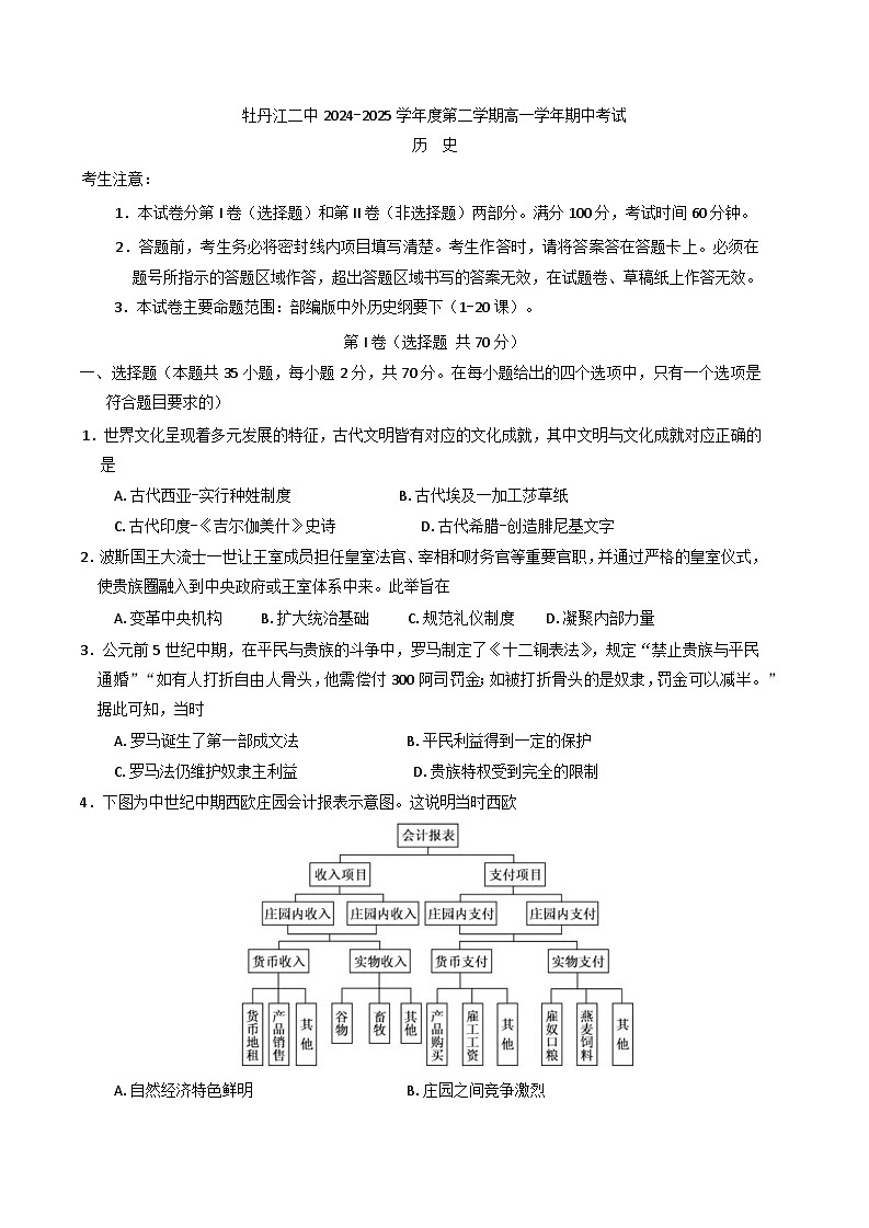 黑龙江省牡丹江市第二高级中学2024—2025学年度高一下学期期中考试历史试题(含答案)第1页