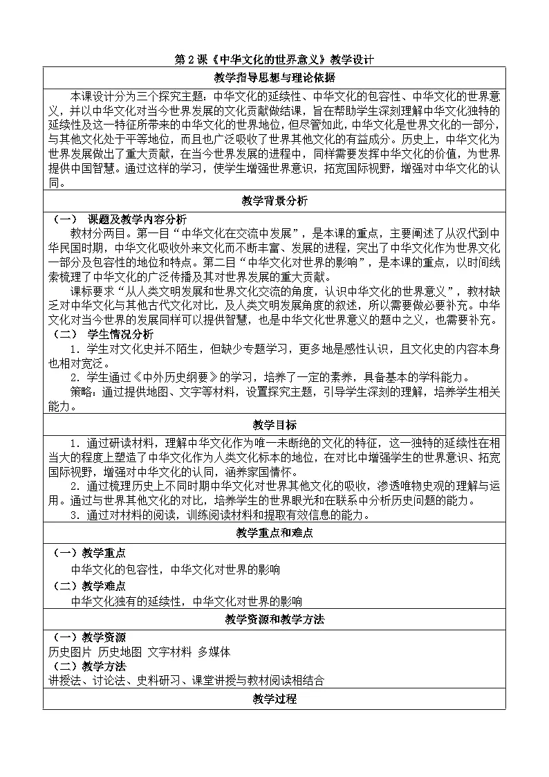 人教统编版高中历史选修3 1-2《中华文化的世界意义》教学设计第1页
