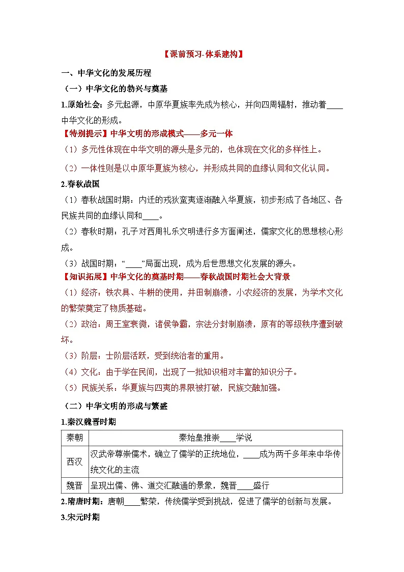 人教统编版高中历史选修3 1-1课前课后练习:中华优秀传统文化的内涵与特点无答案第2页